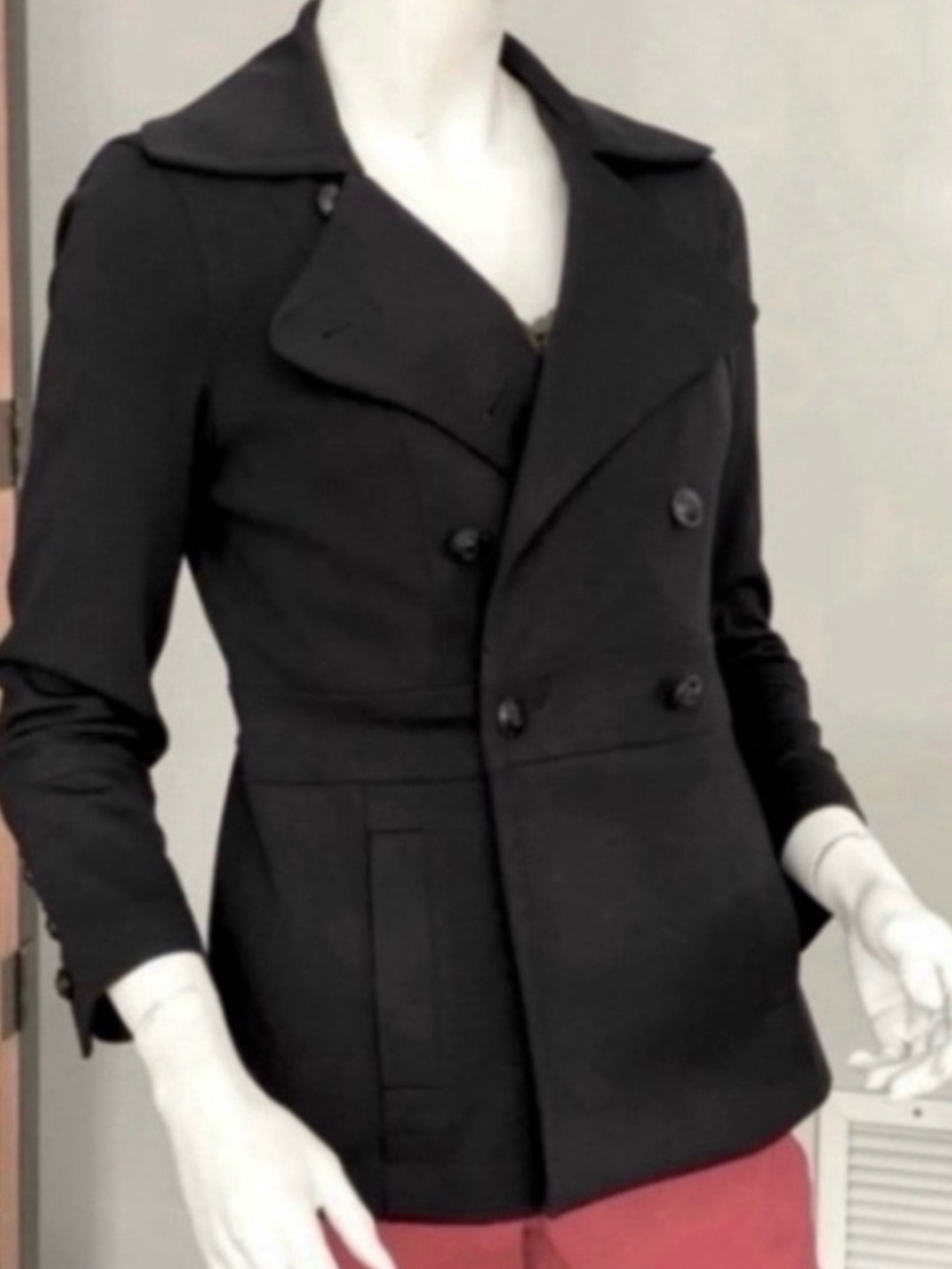 Classic Double-Breasted Women's Black Coat